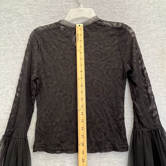 Haute Monde Whimsigoth Bell Sleeve Lace Top Size M Black Witchy Vamp Dark Fairy - Picture 9 of 10